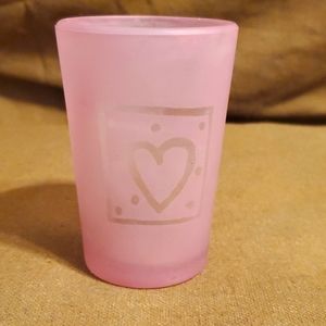 Glass Candle Holder Frosted Pink with Heart